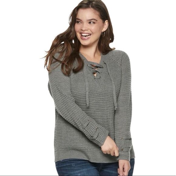 It's Our Time Lace-Up Neckline Sweater - Picture 4 of 5